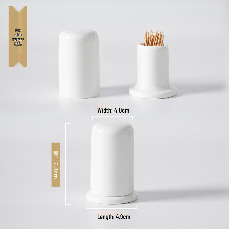 Bone China Ceramic Toothpick Holder with Lid, European Style, Gold Rim, Pure White for Hotels & Restaurants.