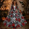 Dlouhé šaty Šaty áčkového střihu Vintage Bohémské Párty Běžné Lebka Dlouhý rukáv Výstřih do V Halloween