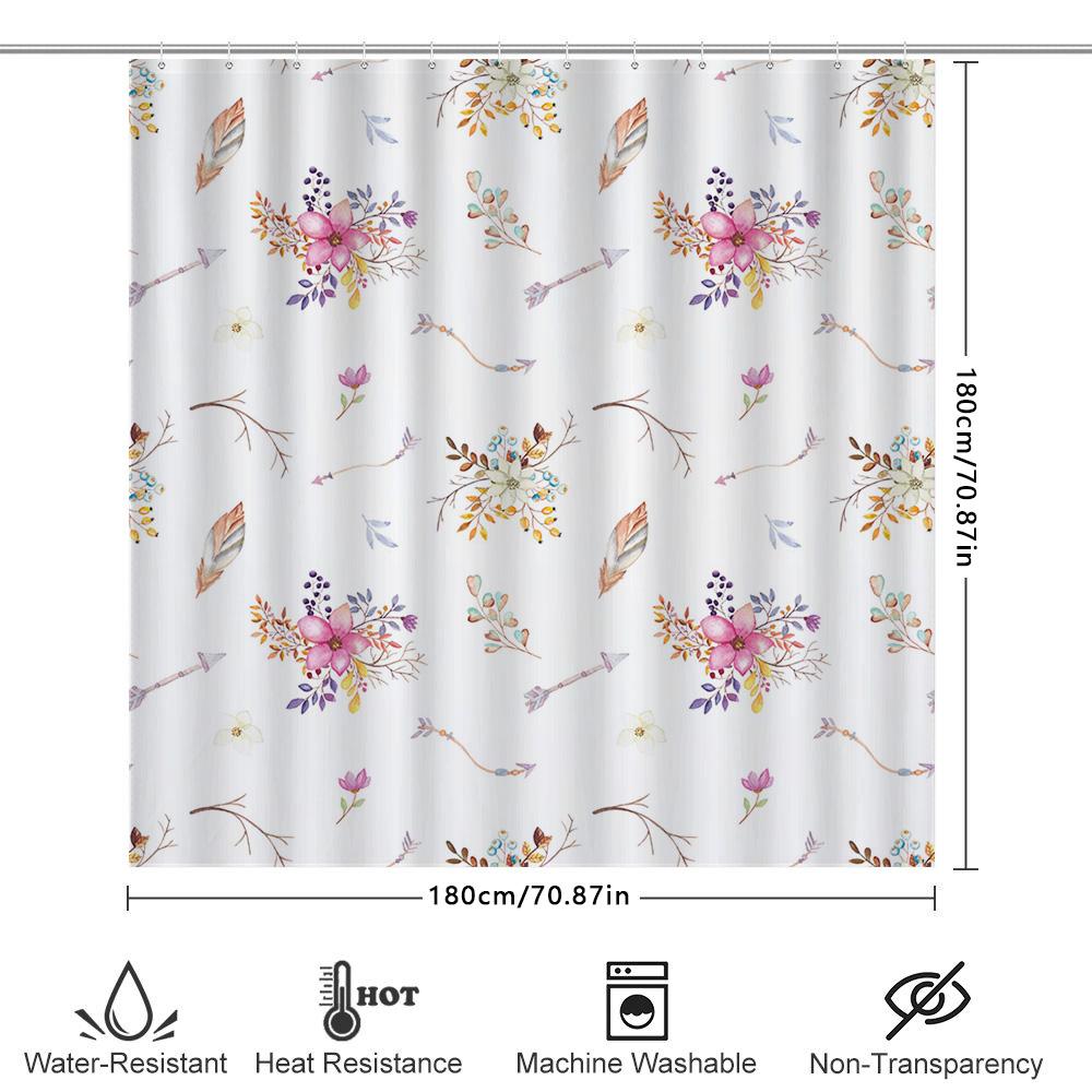 Beautiful Floral Shower Curtain With Arrow Pattern Perfect For Bathroom Decor!