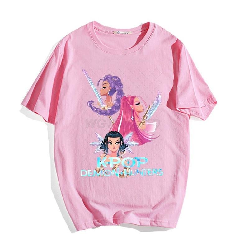 Loose Short Sleeve Crew Neck T-Shirt Casual Sporty Summer Top Demon Hunter KPop Group Women s Fashion Polyester Fiber XXS розовый 1430₽