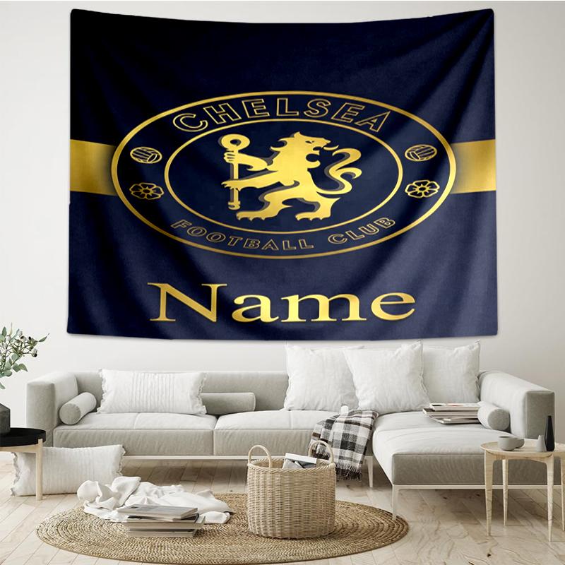 Custom Name Chelsea Football Club Print Tapestry, Backdrop, Easy Setup, Ideal for Bedroom, Office & Living Room, with Aesthetic Wall Hanging Decor.