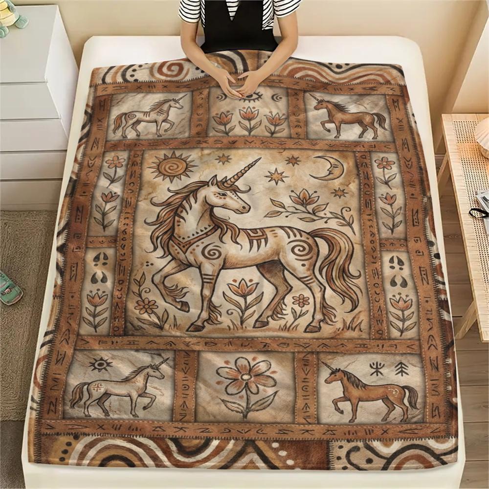 Unicorn Animal Print Flannel Blanket, High quality Comfortable for All Seasons, Home Decor, Warmth and Comfort, Perfect for Christmas Gifts143