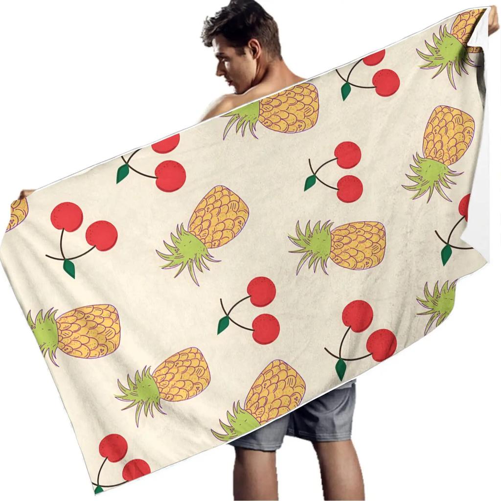 Custom Pineapple Cherry Beach Towel Fruit Print Microfiber Sand Free Quick Dry Soft Travel Swim Pool Accessory Gift