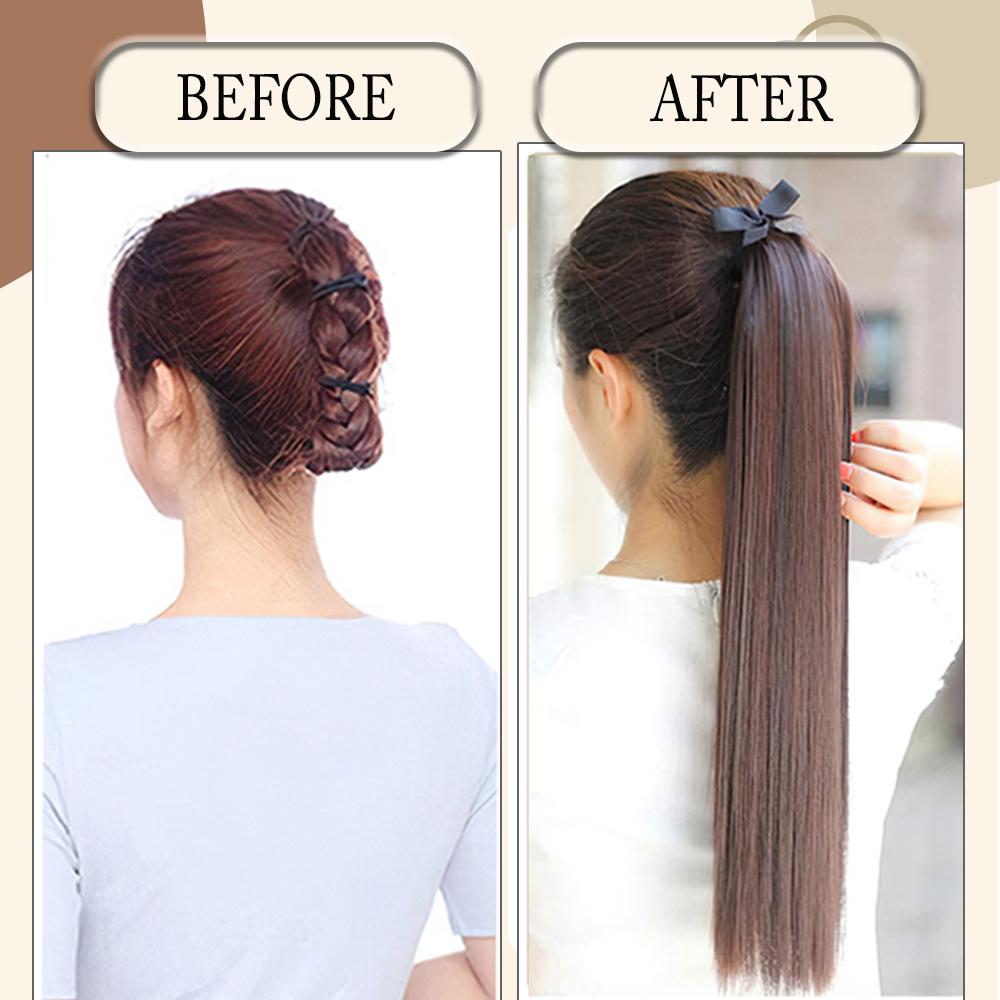 MERISIHAIR Coda di Cavallo Sintetica Lunga Liscia con Coulisse Clip In 22/32 Pollici Extension Capelli Nero Castano per Donne