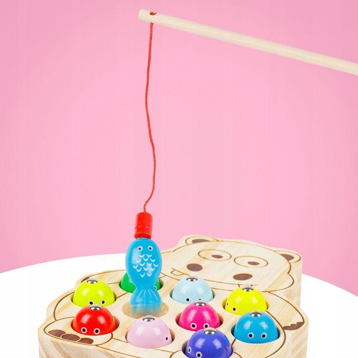 Jeu D'adresse En Bois Pêche À La Ligne Magnétique Hippo, 2 Cannes Et 10 Poissons (GS6081)