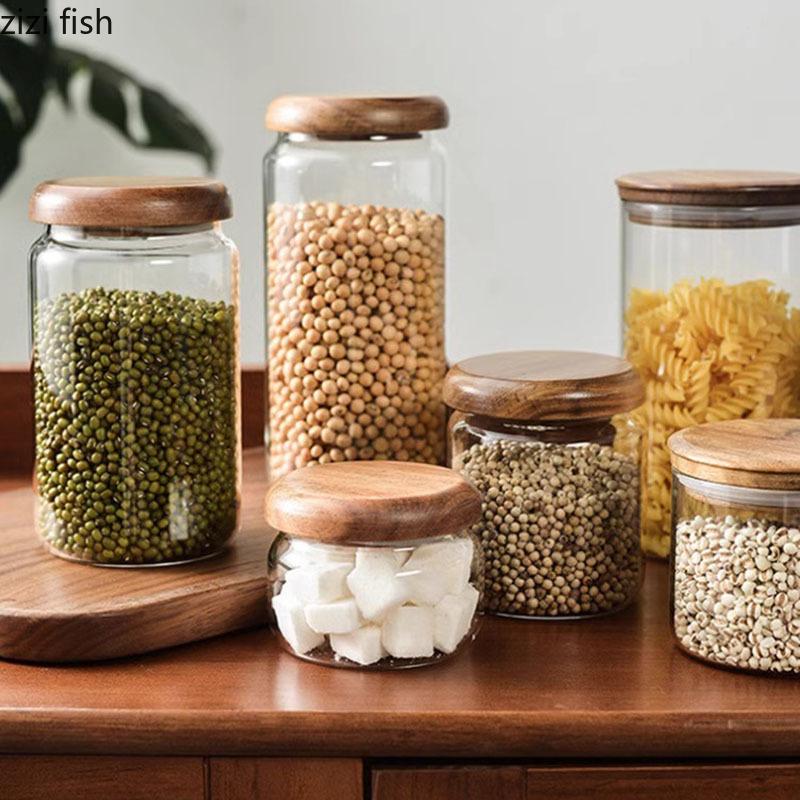 Transparent Glass Storage Jar with Lid Moisture-proof Sealed Jar Tea Can Food Storage Jars Candy Jar Household Storage Container