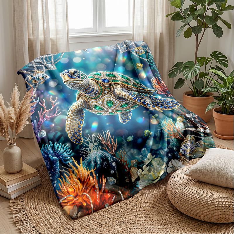 Galactic Sea Turtle Theme Blanket Lightweight Warm Flannel Blanket Decorative Throw Blanket for Home Decoration
