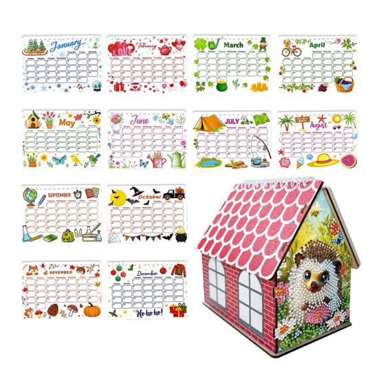 DIY Desk Calendar 2026 Diamond Art Calendar Crafting Kit Cute House Tabletop Calendar Monthly Planner Decoration for Home Office Bedroom