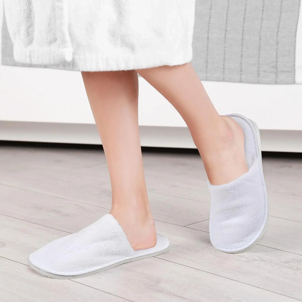 6 Pairs Disposable Slippers for Guests Bulk House Slippers Spa Fluffy Coral Fleece Indoor Hotel Slippers for Women Men