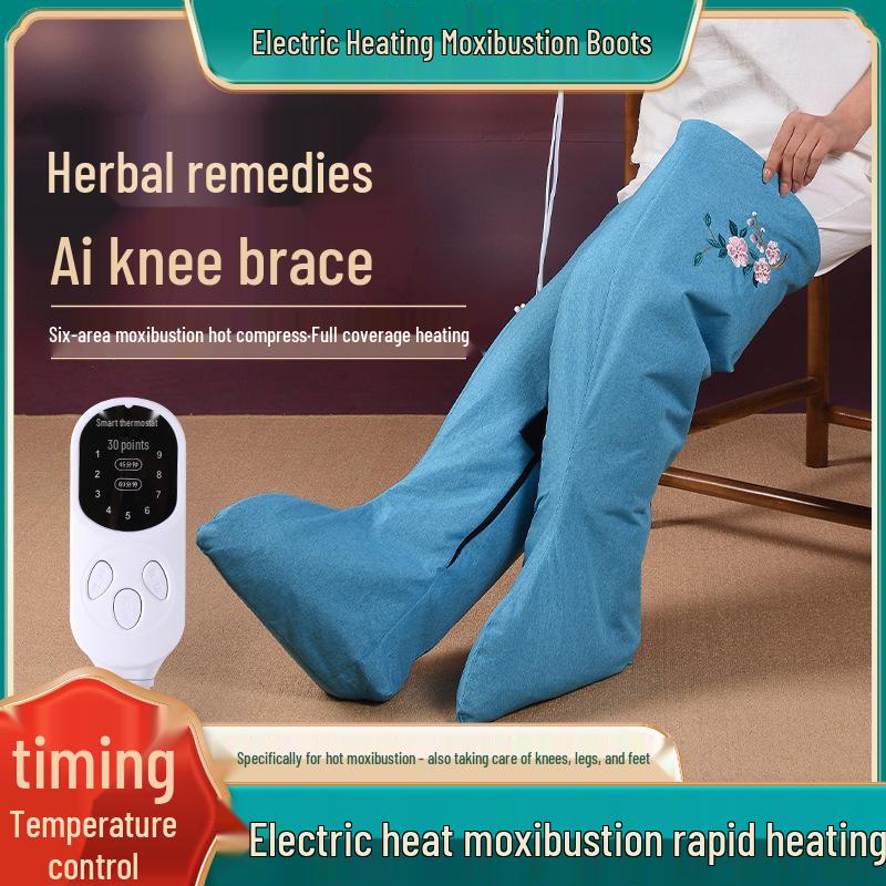 Electric Moxibustion Wool Foot and Leg Warmers - Heated Knee Pads and Hot Compress Therapy Boots