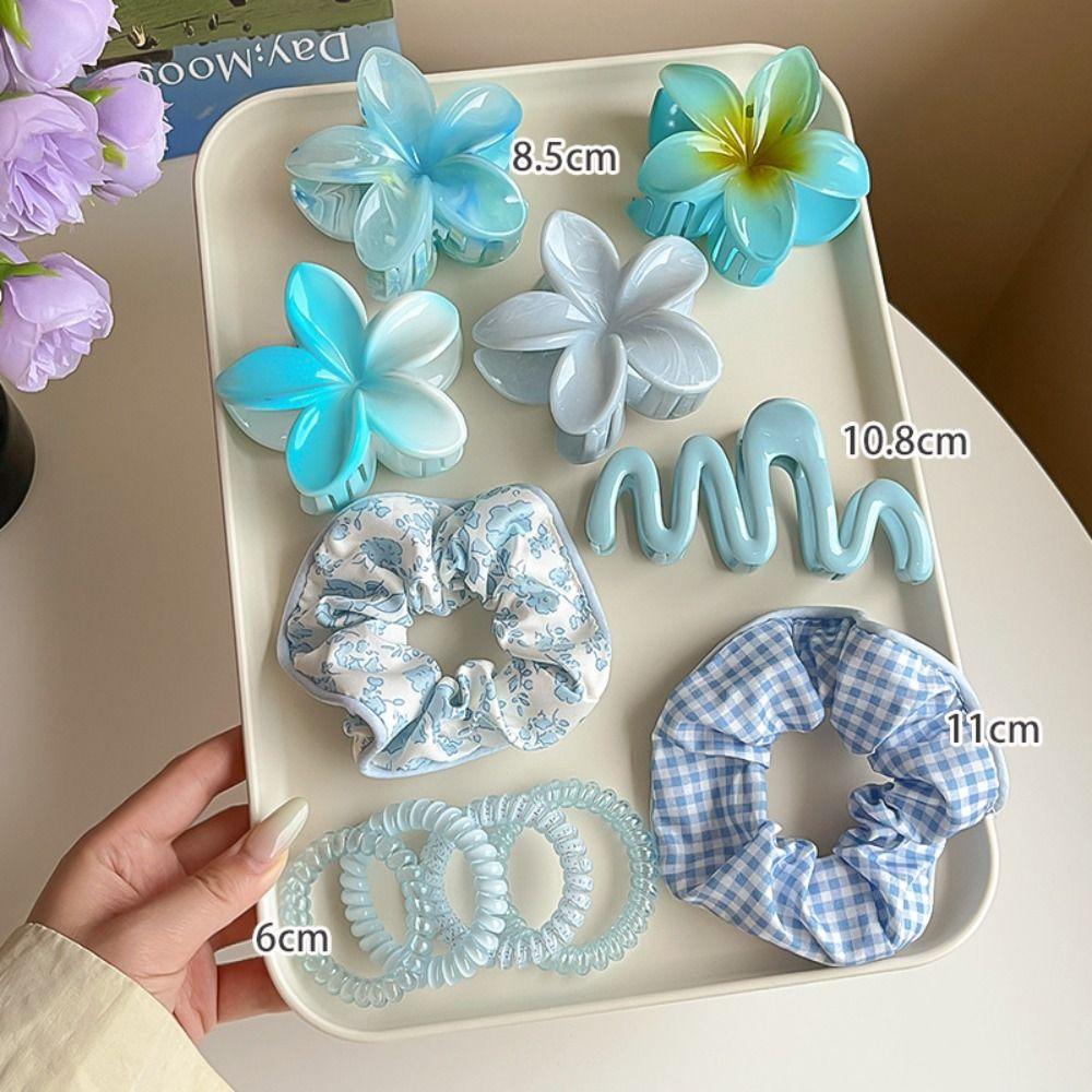 11pcs/Set Plumeria Hawaiian Hair Clamps Set Elastic Ponytail Holder New Hair Rope  Hair Styling