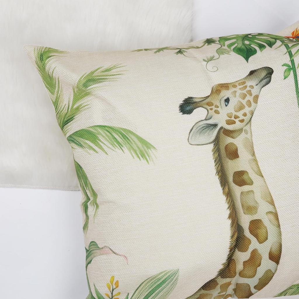 Bonhause Tropical Animals Throw Pillow Covers 18 x 18 Inch Elephant Giraffe Leopard Zebra Decorative Pillow Cases Summer Outdoor Cushion Covers for