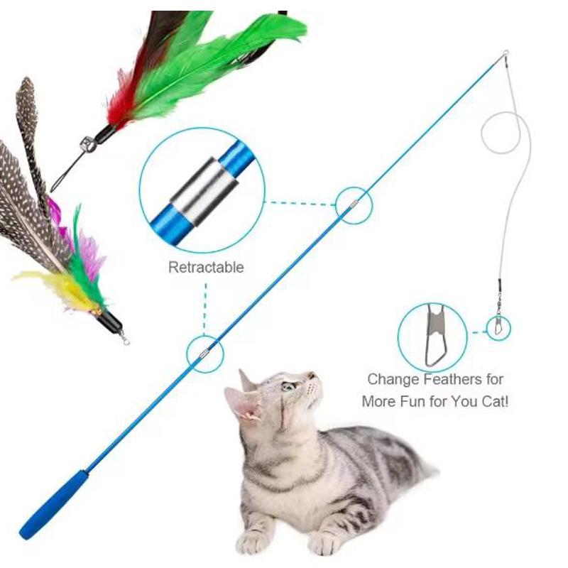 Cat Toys 11pcs Replacement Cat Feather Toy Set Feather Replacement Head Retractable Cat Stick Cat Products