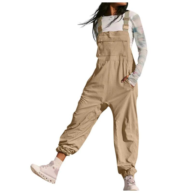 Fashion Cargo Overalls Women Y2k Harem Pants Sleeveless Square Neck Spaghetti Strap Legging Jumpsuits Pockets Streetwear