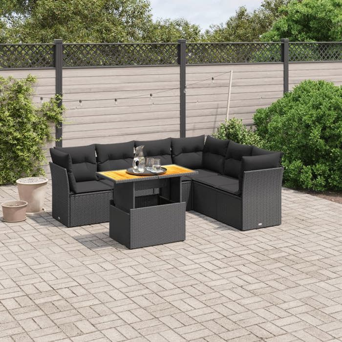 VidaXL Salon de Jardin avec Coussins 7 pcs, Canapés de Terrasse, Ensemble de Meubles de Patio, Mobilier d'Extérieur, Noir 3270845