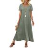 Women’s Long Maxi Dress Short Sleeve Flowy Lightweight Casual Summer Beach Vacation Style Dress with Pockets Loose Fit