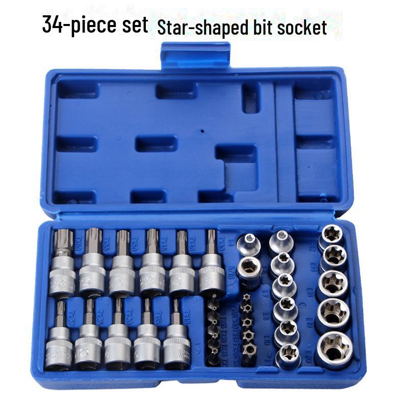 Star Bit Socket Set: 34-Piece with 3/8" Ratchet Wrench & 5/16" Hex Screw Tool