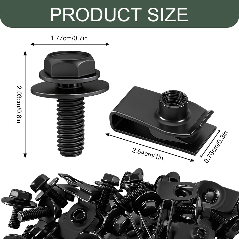 20PCS M6-1.0 Automotive Body Bolt & U-Nut Clips Kit, Bumper Clips, Bumper Fender Liner Push Pull Metal Rust-Resistant U Retainer, Engine Splash