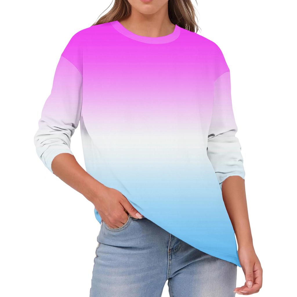 Women's Fashionable Casual Round Neck Color Long-sleeve Top