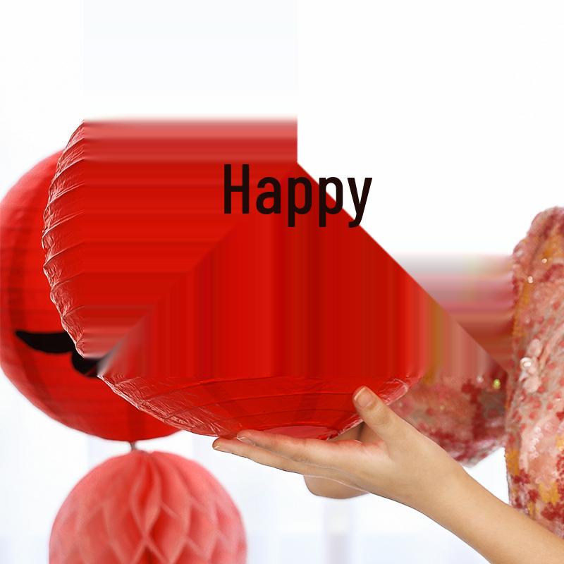 Wedding Double Happiness Garland & Lantern Set with Honeycomb Ball Columns for Background Decor