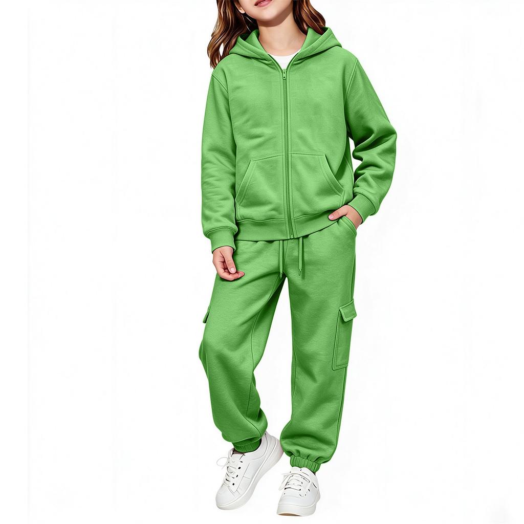Kids Color Long Sleeve Hooded Sweatshirt Set for Boys Girls Casual Pullover Outfit