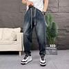 Spring and Summer Casual Ruffian Handsome Washed Retro Light Blue Jeans Men's Straight Loose and Versatile