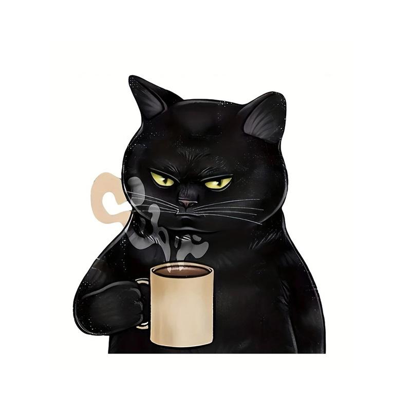 

Cartoon Cat with Coffee Waterproof Car Decorative Decal, Suitable for Cars, Laptops, Bumpers, Helmets, Glass Window Sticker 10cm-Longest Side
