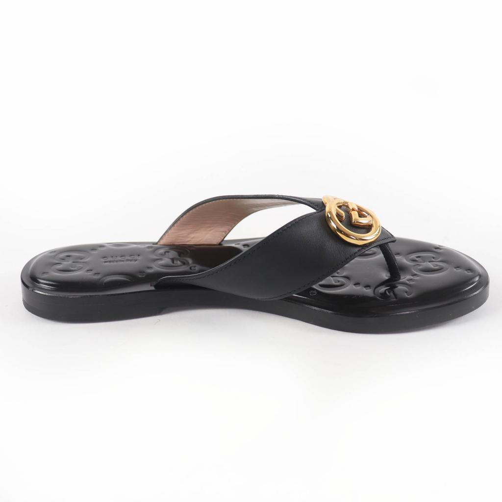 Great GUCCI Sandals Interlocking G black leather Women 36.5 695207 Used