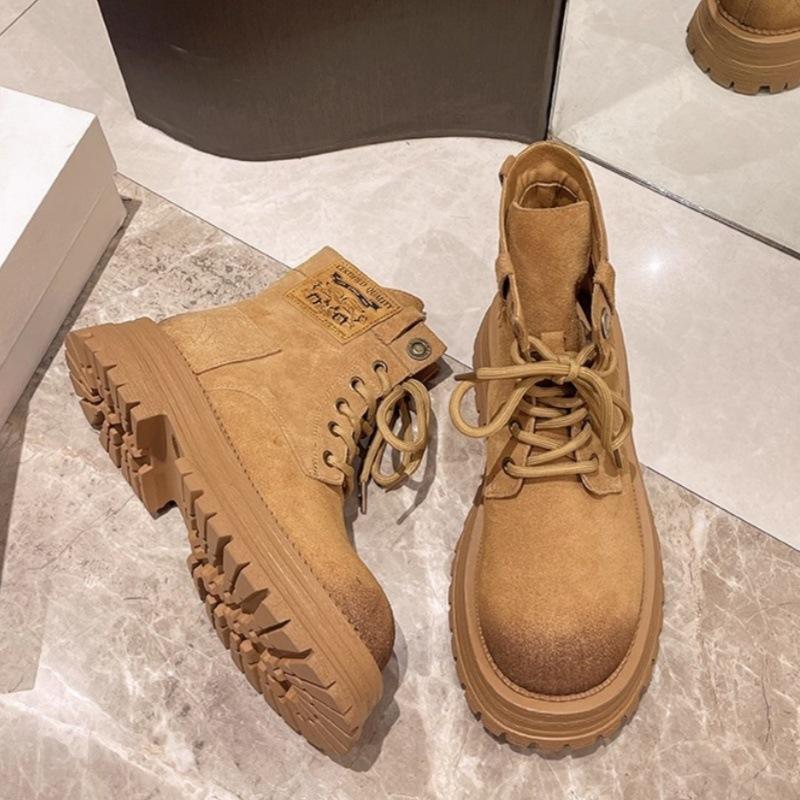 Dikke zool Martin laarzen damesschoenen 2025 lente en herfst nieuwe antislip rabarber laarzen dames Britse hoogteverhogende outdoor tooling korte laarzen