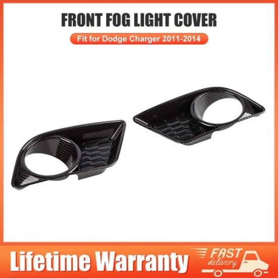 Carbon Fiber 2x Front Fog Light Lamp Cover Trims Set for Dodge Charger 2011-2014