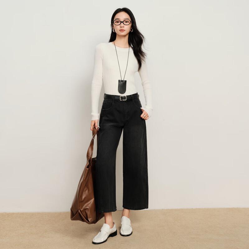 Elva' Island Women's Versatile Wide-Leg Cropped Denim Casual Pants