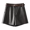 Coffee PU Leather High-Waisted A-line Shorts for Women & Girls - Winter 2025 Fashion, Slimming & Versatile