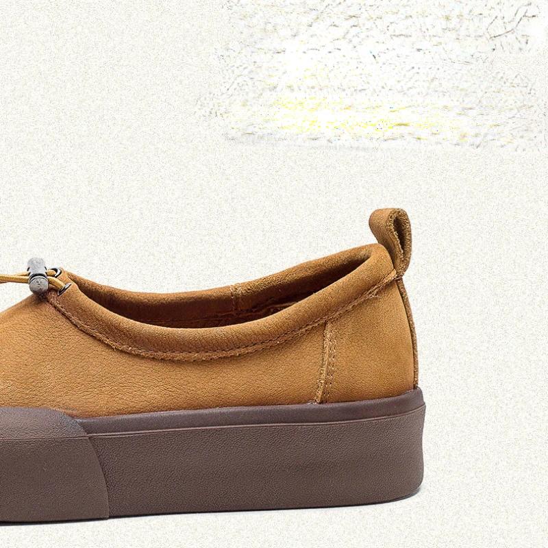 Fashion Platform Shoes for Women Retro Leather Round Shoes Women Comfortable Soft Soles Shoes Slip-on Flats Breathable Female Footwear