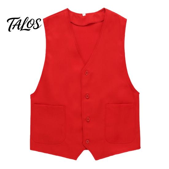 Gilet da Volontario Abbigliamento da Lavoro Gilet Scollo a V Senza Maniche Colore Unito Bottoni Singolo Petto Tasche Abbigliamento da Lavoro Cardigan Lavoratori della Comunità