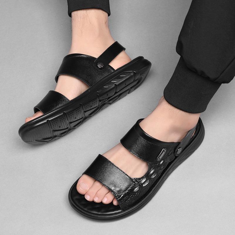 Whole Cowhide~ Sandals Men's Genuine Leather Summer New Fashion Beach Casual Non-slip Dual-purpose Cool Slippers