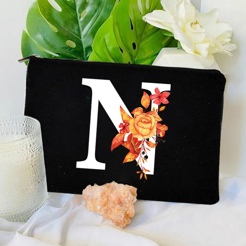 

26 Floral Alphabet A-Z Makeup Bag Purse Party Lipstick Cosmetic Bags Fashion Letters Women s Outdoor Travel Toiletry Pouchs
