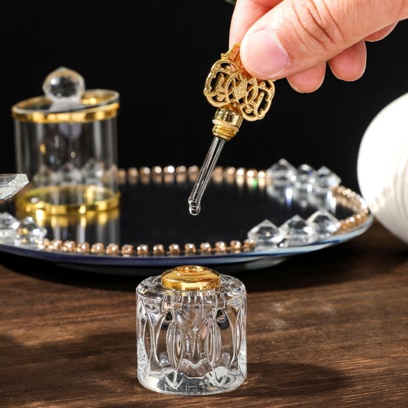 Glass Incenses Holder Set With Golden Arabic Pattern Flower Burners And Mirrored Tray Jar Tongs Spiritual Gathering Kits