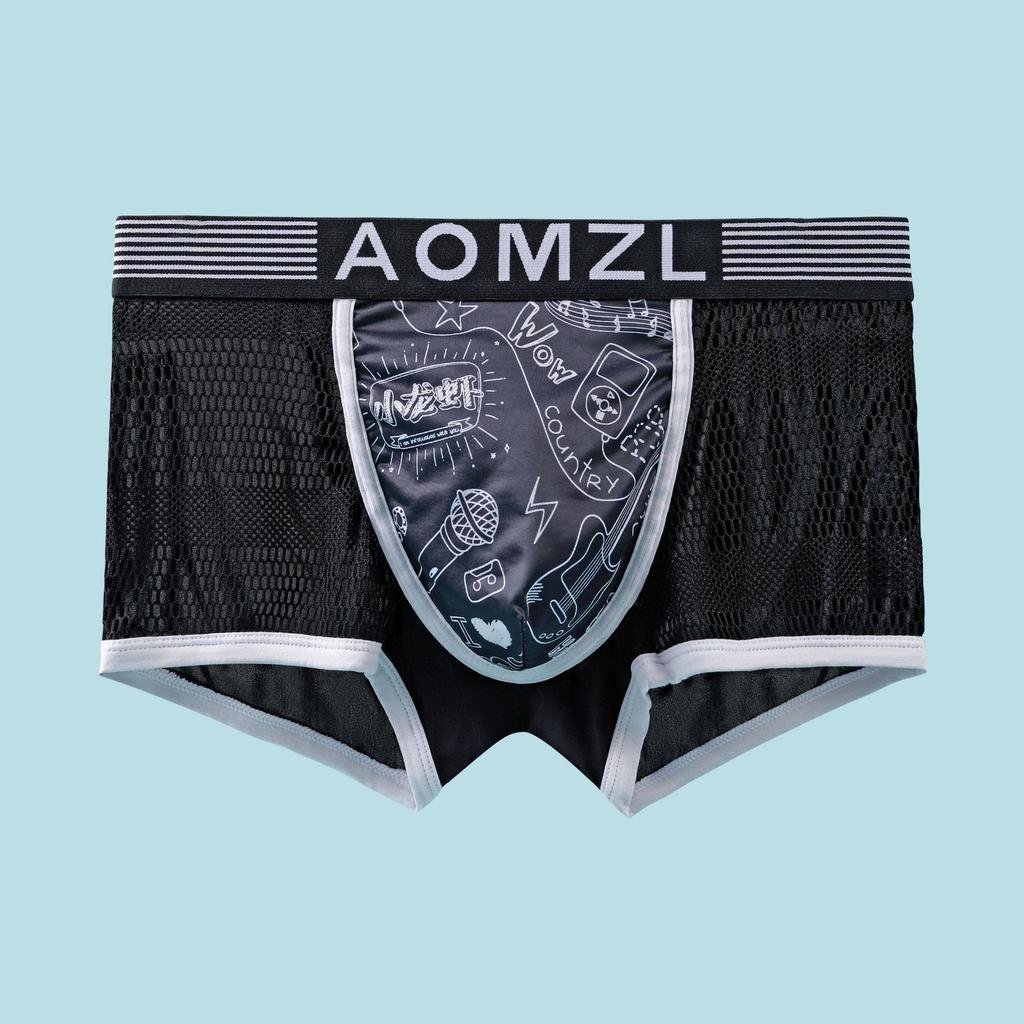 Slip boxer pentru bărbați, din mătase de gheață, tip fagure, cu ochiuri ultrarespirabile, cu talie mijlocie Slip boxer imprimați