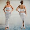 C7196 European and American Fashion Women's Sleeveless Spaghetti Strap Hot Drilling Long Dress Two-Piece Set