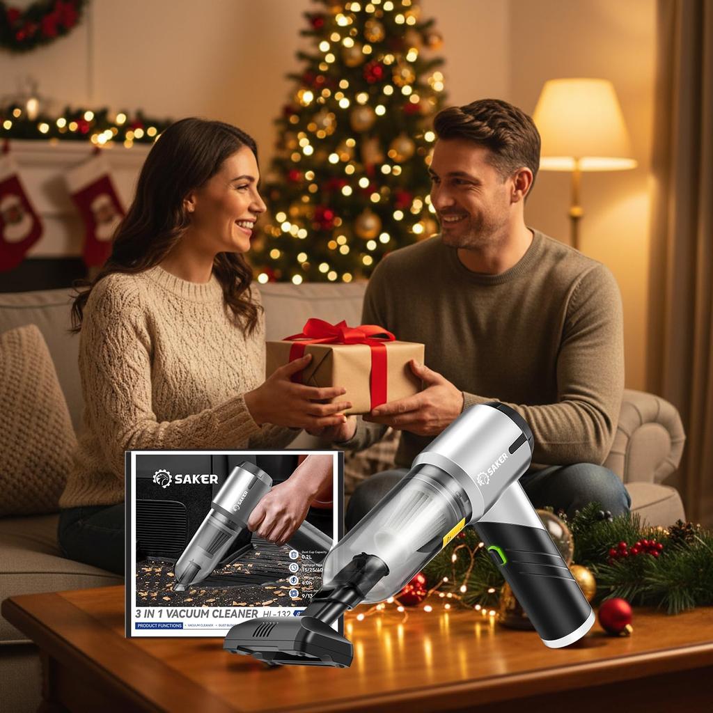 Portable Cordless Car Vacuum 17000PA Rechargeable Mini Vacuum with Brushless Motor for Home, Office, Pet - HL132 Black