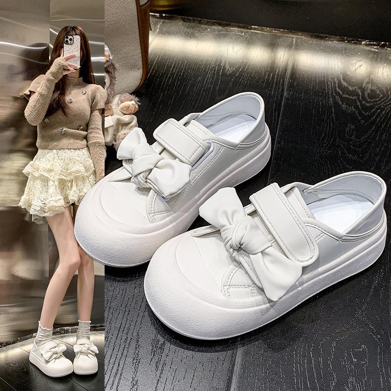 Little white shoes women's 2025 new spring and autumn women's popular thick-soled heightening skirt high-end versatile Velcro board shoes