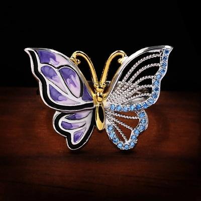Anelli di lusso per le donne Anello nuziale placcato argento 925 smaltato Anello elegante carino con farfalla Zircone blu Gioielli per feste Gioielli regalo