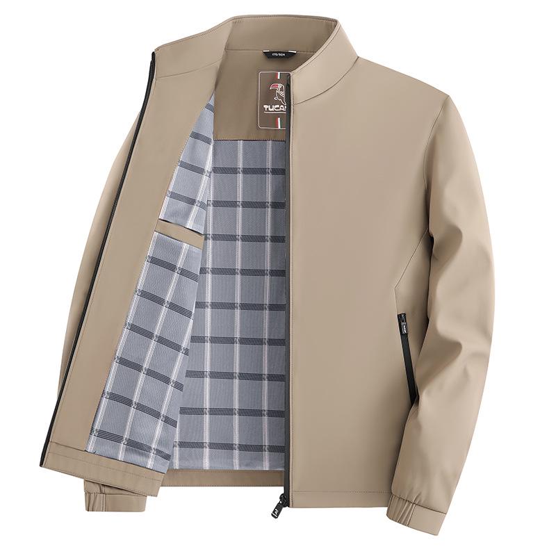 Red Festive Small Stand-Collar Casual Jacket for Middle-Aged Men - Spring/Autumn
