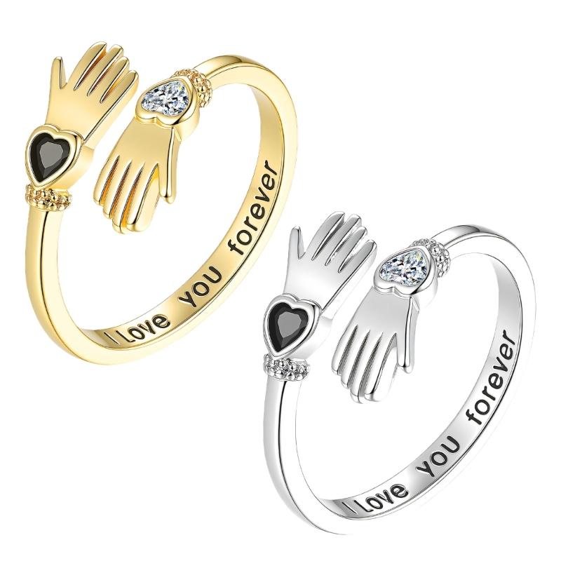 Romance Embrace Hands Couple Rings Adjustable Size With Zircon For Wedding Engagement