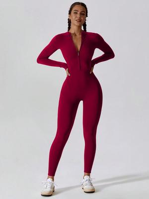 Women's Zipper Long Sleeved Tight Fitting High Elasticity Jumpsuit, Sports Yoga Pants, Slim Fit, Comfortable and Skin Friendly.