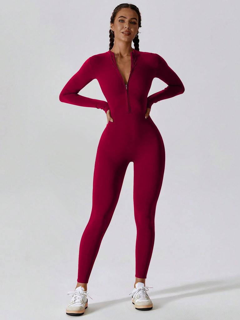 Women's zipper long sleeved tight fitting high elasticity jumpsuit, sports yoga pants, slim fit, comfortable and skin friendly.