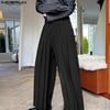 INCERUN Men Solid Color Zipper Waist Pleated Layers Casual Wide Legs Pants Trousers