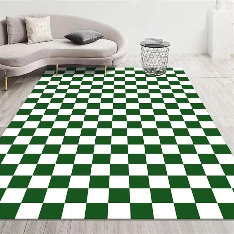 Fashion Retro Checkerboard Carpet Living Room Bedroom Decoration Bedside Non-slip Soft Mat Home Washable Plush Rugs Customizable
