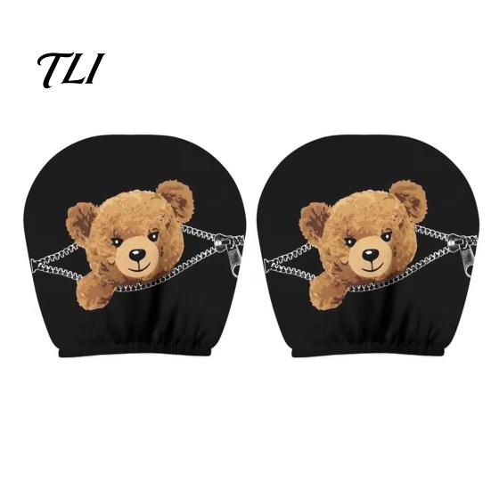 Humorous Car Accessories Zipper Bear Headrest Cover, 2D Flat Print Cute Seat Universal Fit Covers Protector, Breathable Auto Interior Decor