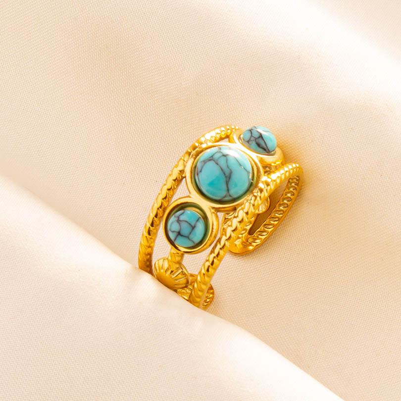 Turquoise Finger Jewelry Long Oval Sun Heart Water Drop Stainless Steel Rings For Women Men Accessories Gold Plated Open Anillos